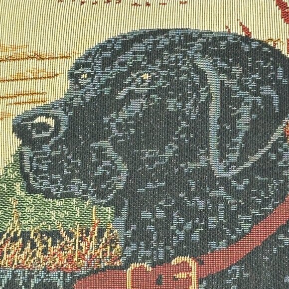 Black Labrador Tapestry Throw Pillow Plaid Border Black Back 12 In Square - Picture 2 of 6